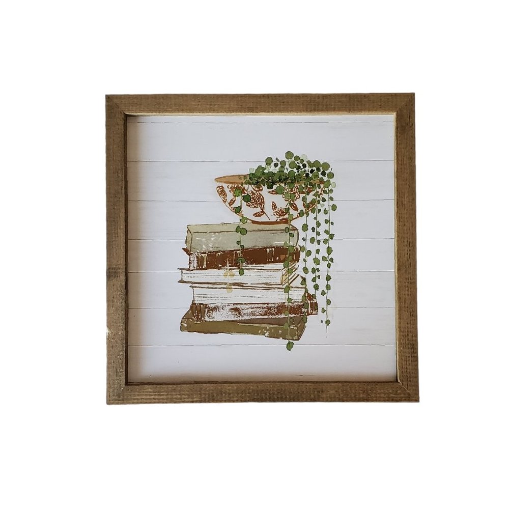 Green Plant with Books Wall Décor